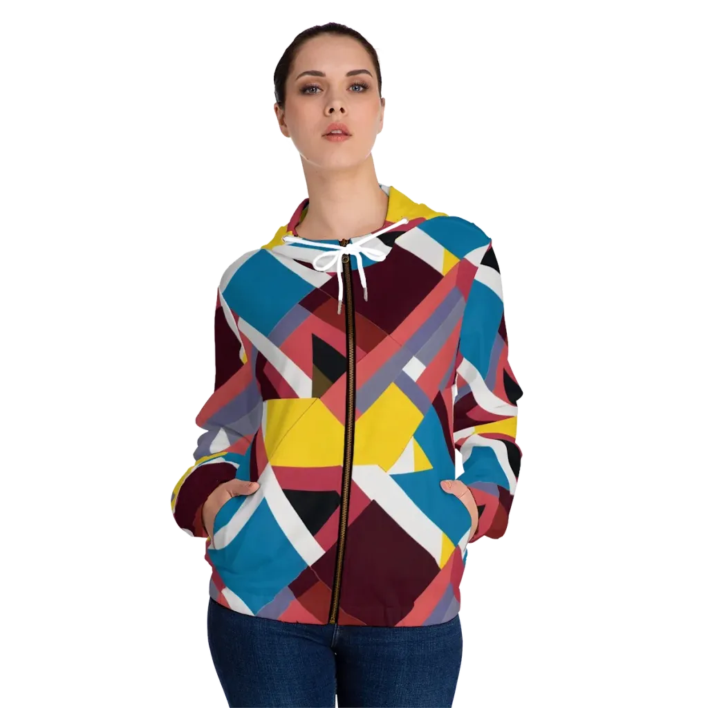 Chromatic Construct on Women's Full-Zip Hoodie — Front On Person