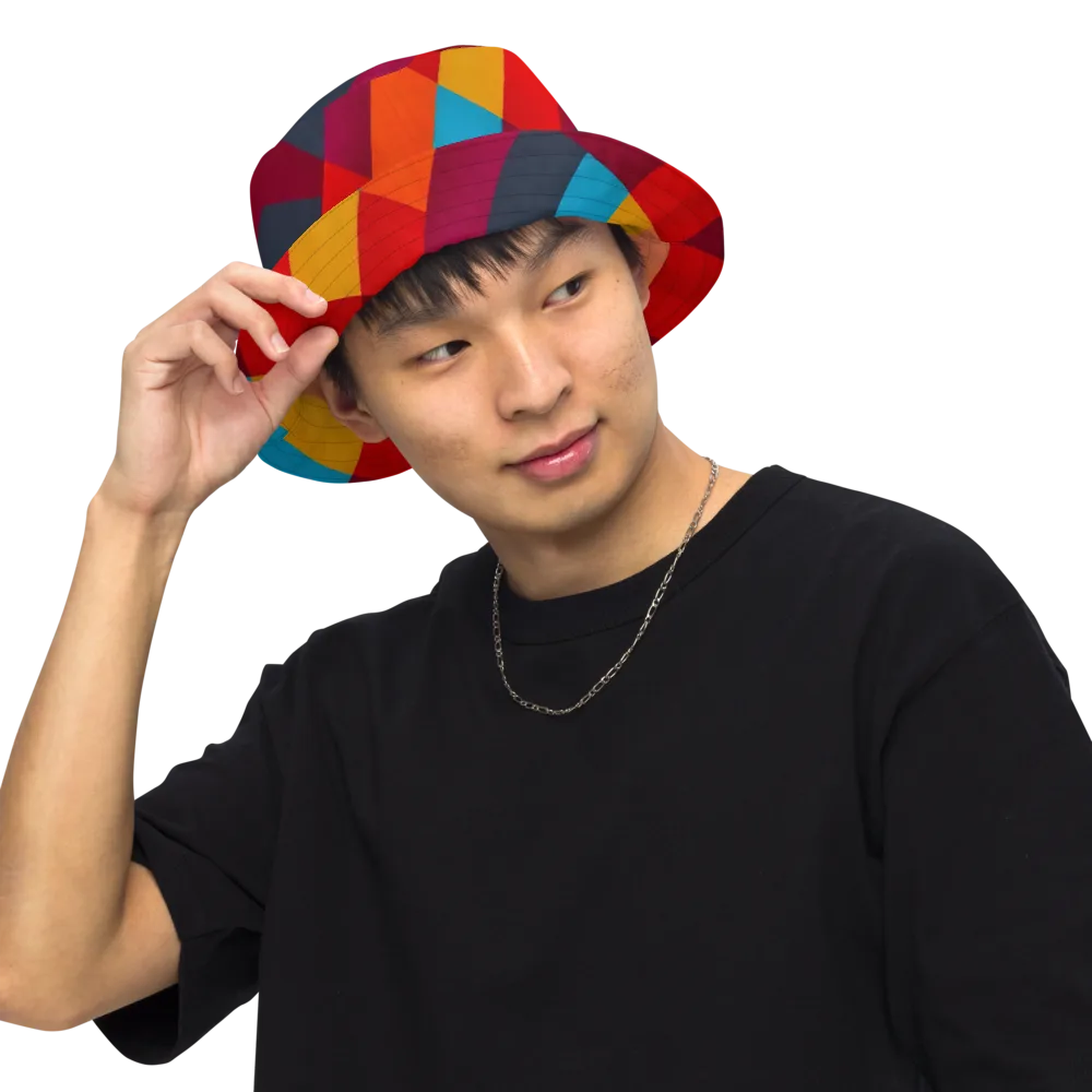 Chromatic Interlock on Reversible Bucket Hat — Front Inside