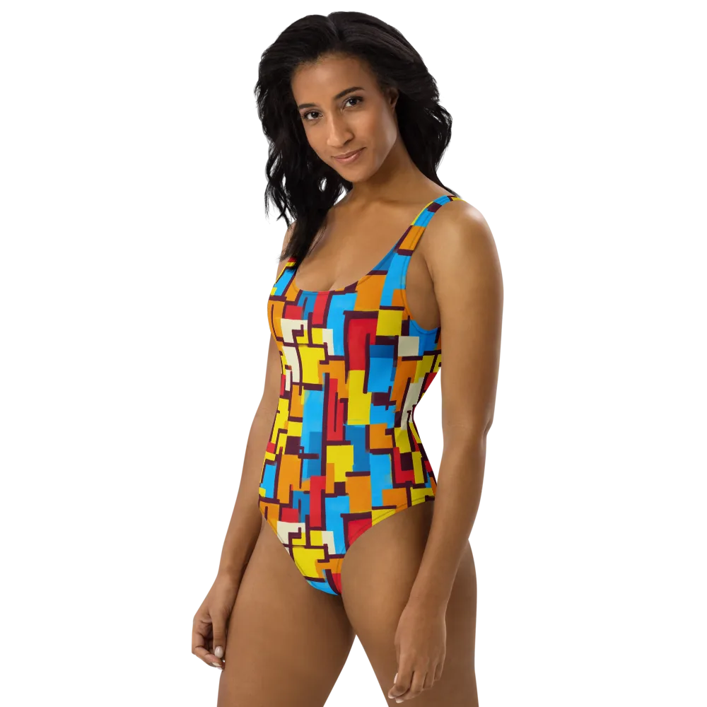 Bauhaus Voltage on One-Piece Swimsuit — Left