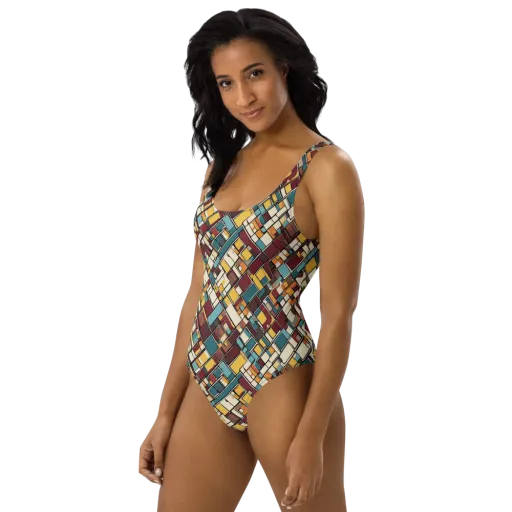 Copper Grid on a One-Piece Swimsuit