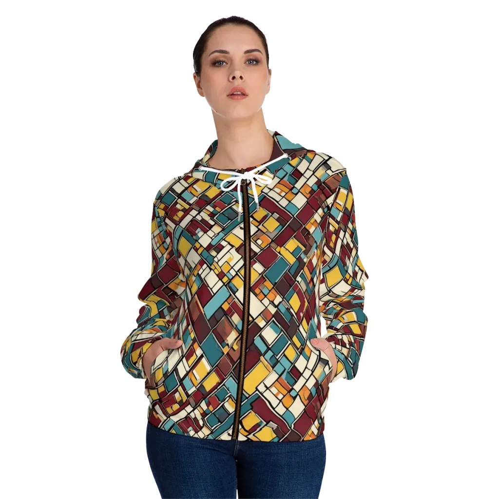 Copper Grid on Women's Full-Zip Hoodie — Front On Person