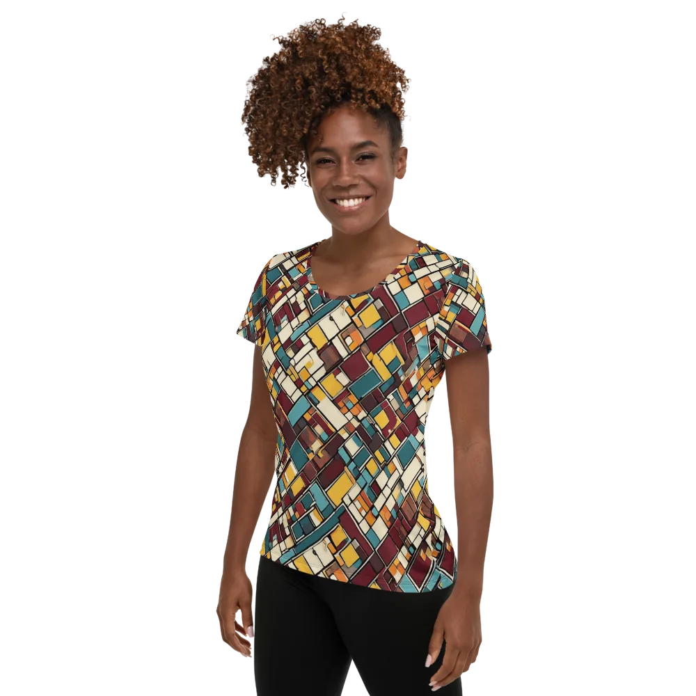 Copper Grid on Women's Athletic T-Shirt — Left