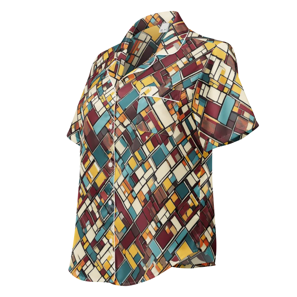 Copper Grid on Women's Short Sleeve Pajama Top — Left Front