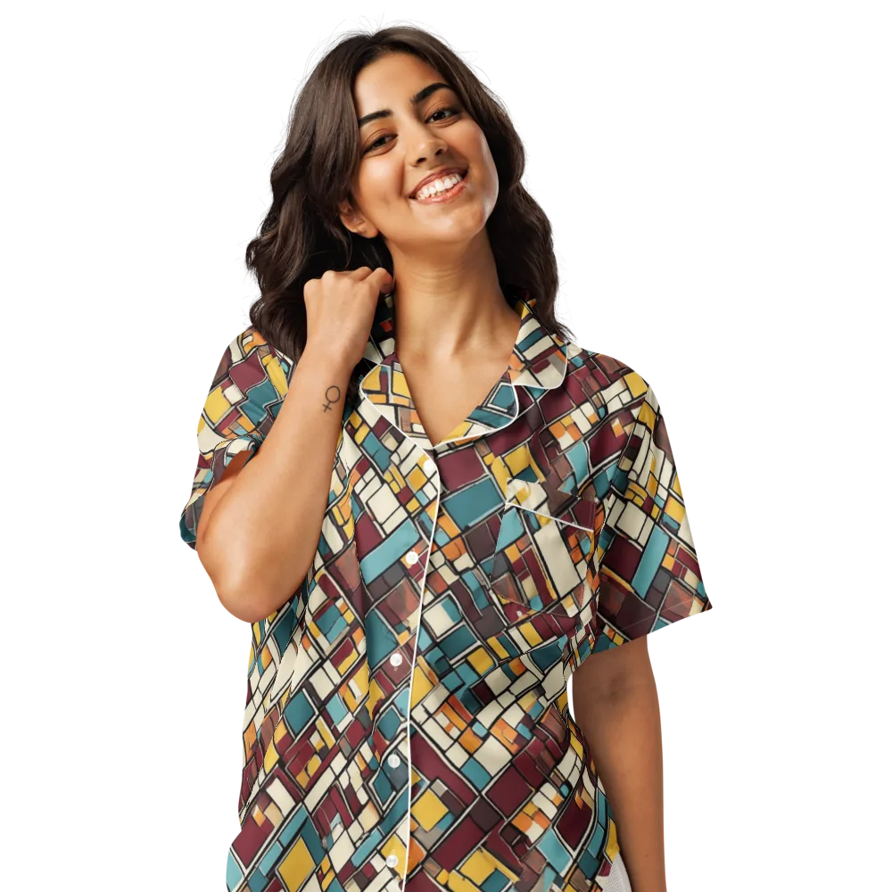 Copper Grid on Women's Short Sleeve Pajama Top — Front