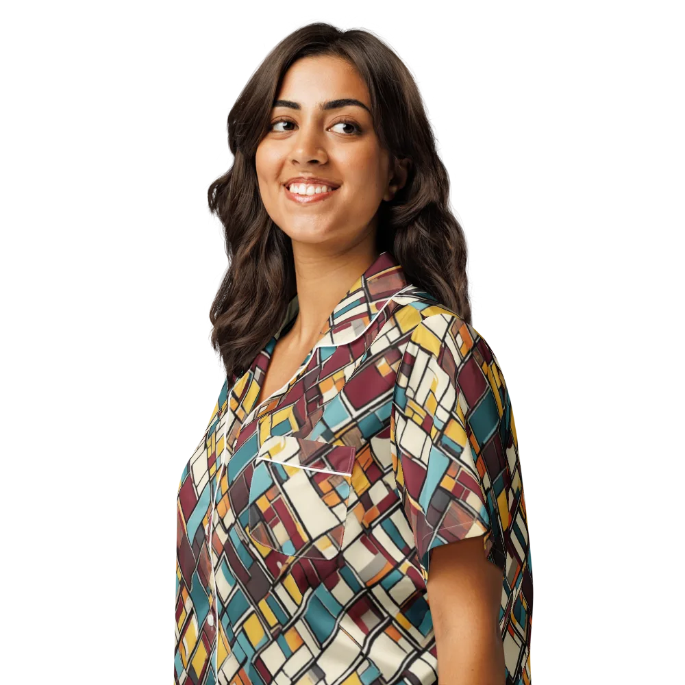 Copper Grid on Women's Short Sleeve Pajama Top — Left Front