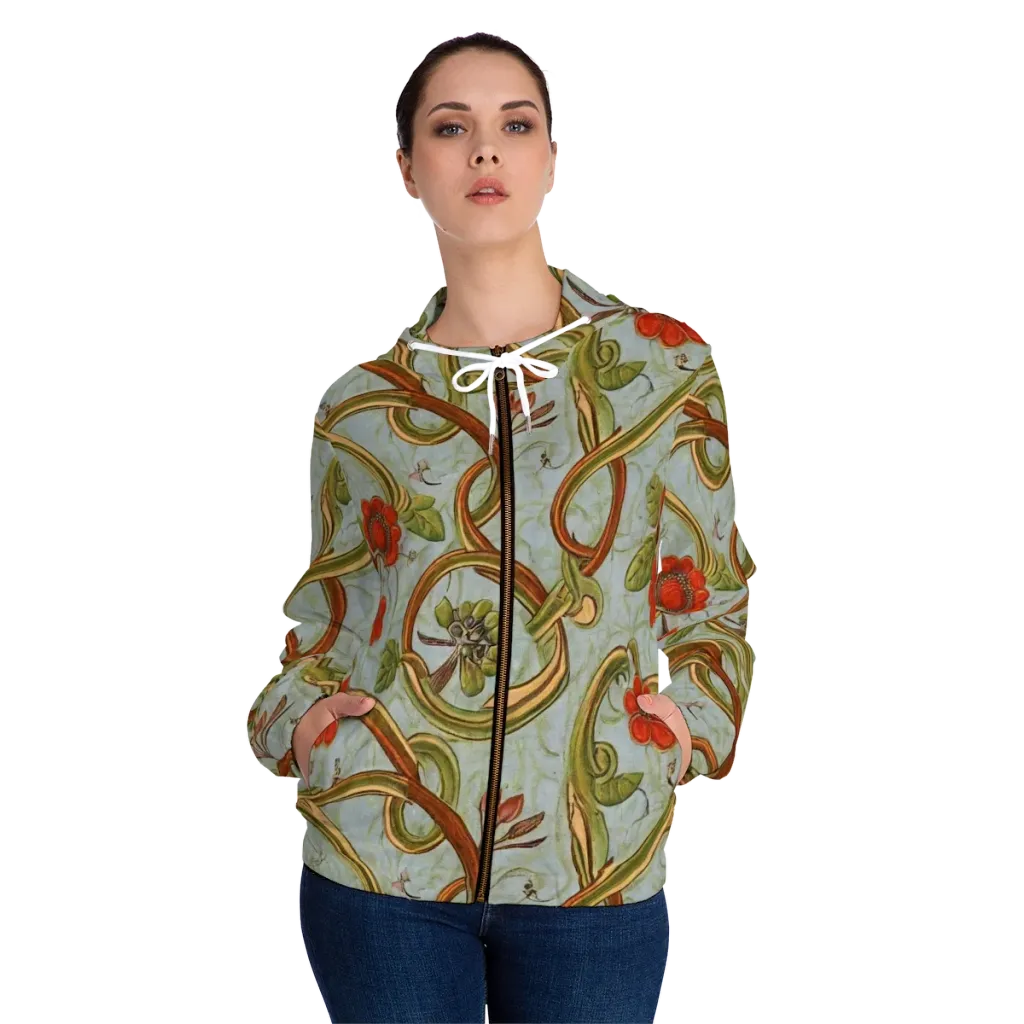 Pomegranate Trellis on Women's Full-Zip Hoodie — Front On Person