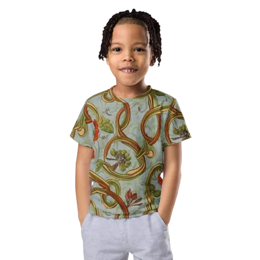 Pomegranate Trellis on a Kids Crew Neck T-Shirt