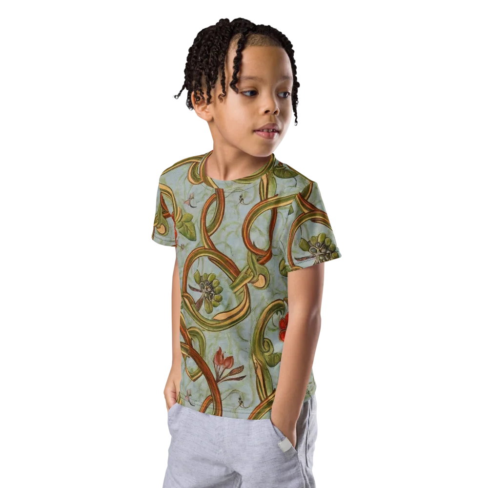 Pomegranate Trellis on Kids Crew Neck T-Shirt — Left Front