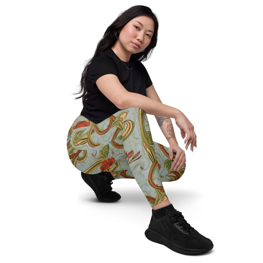 Pomegranate Trellis on Leggings with Pockets — Right Front