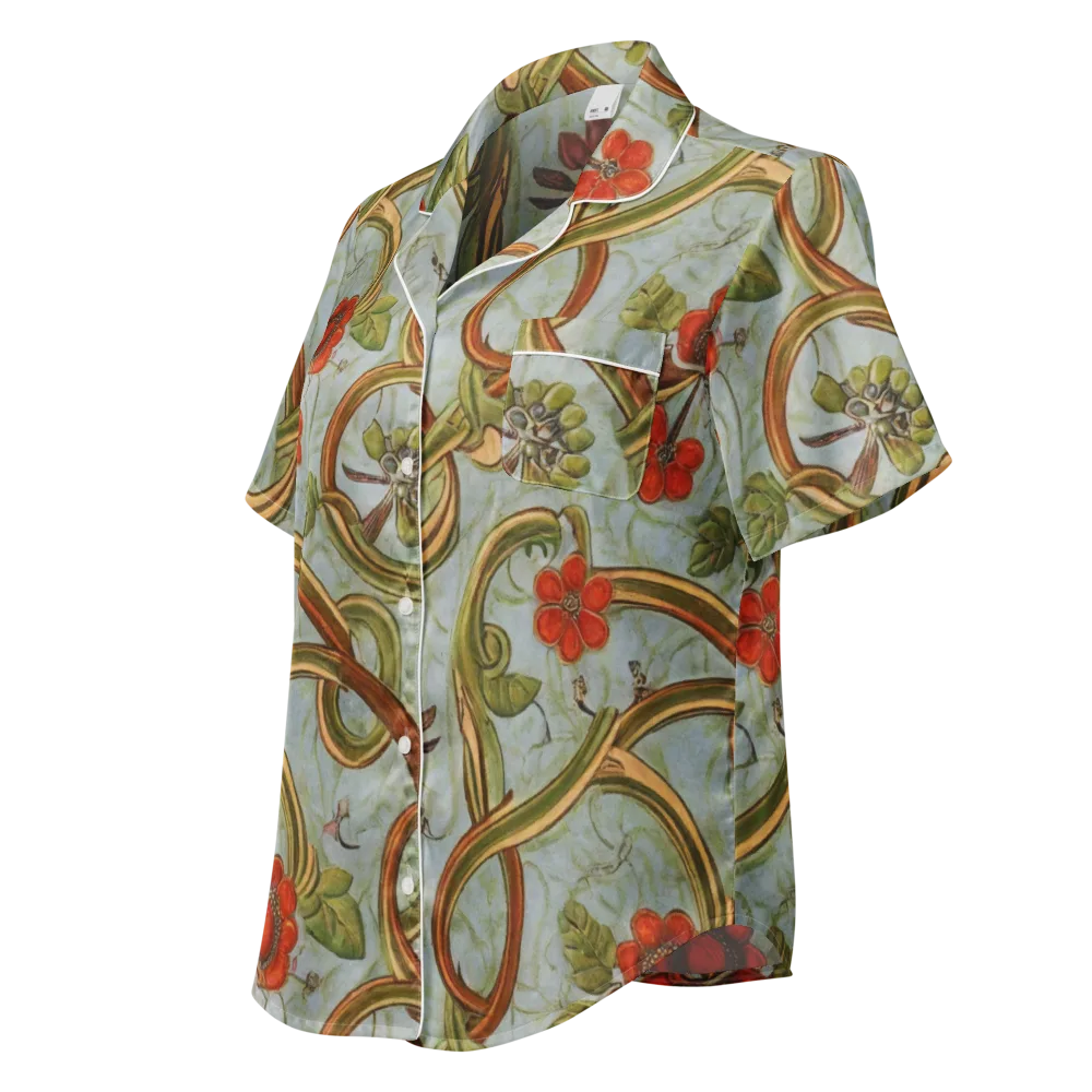 Pomegranate Trellis on Women's Short Sleeve Pajama Top — Left Front