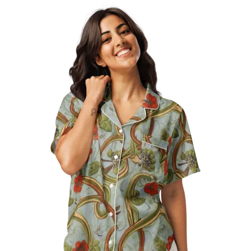 Pomegranate Trellis on a Women's Short Sleeve Pajama Top