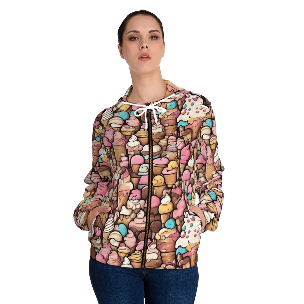 Sugar Rush on Women's Full-Zip Hoodie — Front On Person