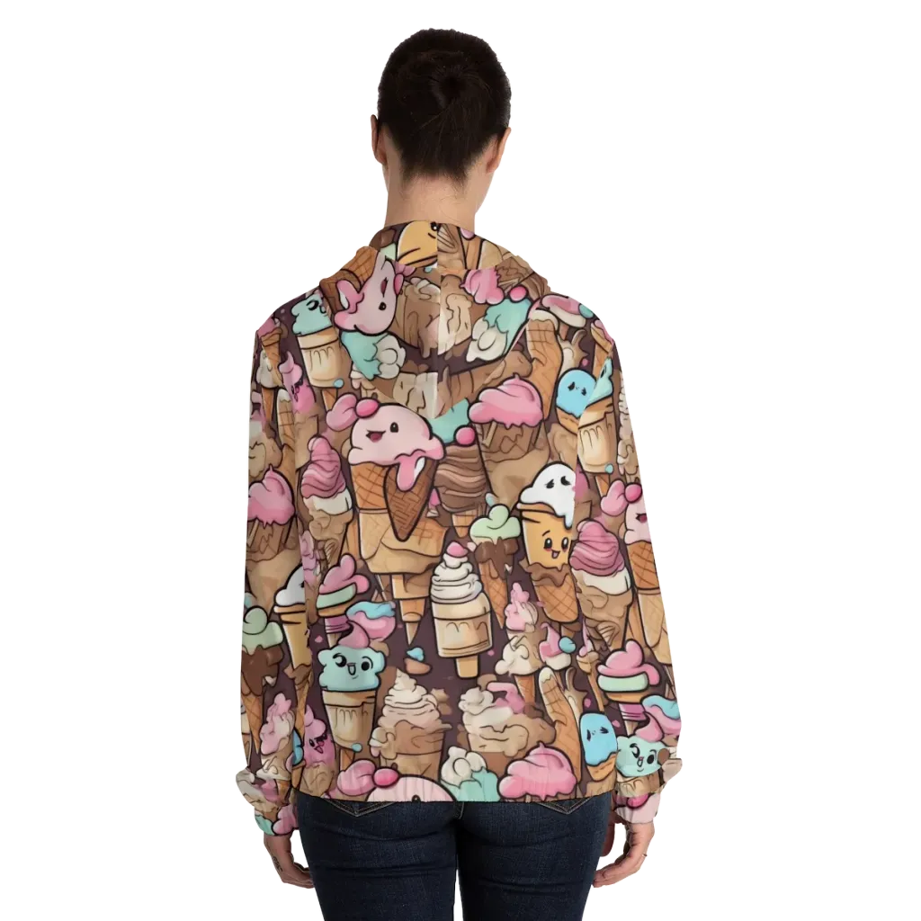 Sugar Swirl Parade on Women's Full-Zip Hoodie — Back On Person