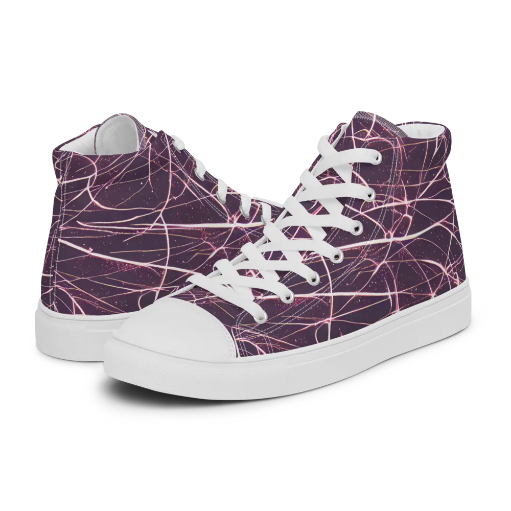 Plum Static on Women's High Top Canvas Shoes — Left