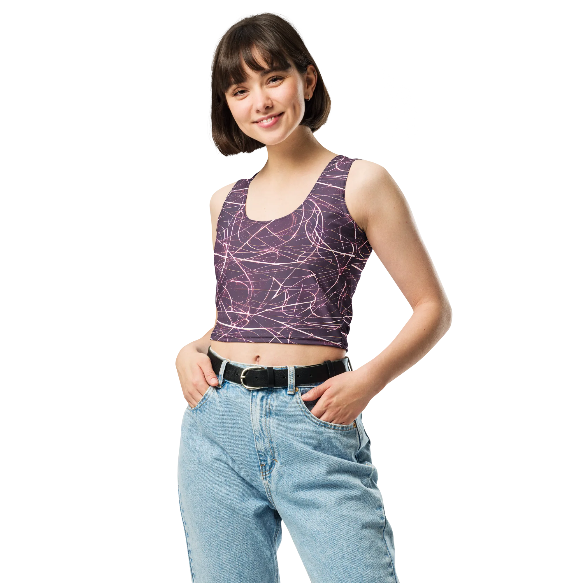 Plum Static on Crop Top — Front