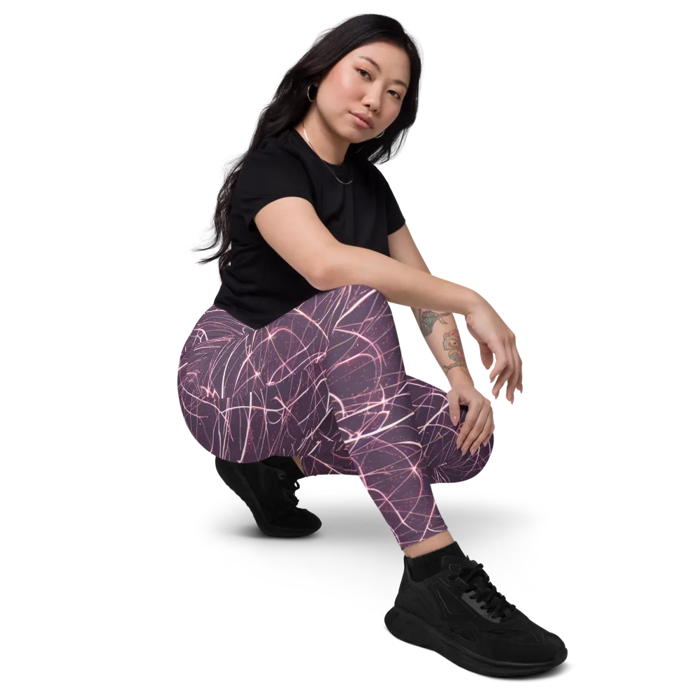 Plum Static on Leggings with Pockets — Right Front