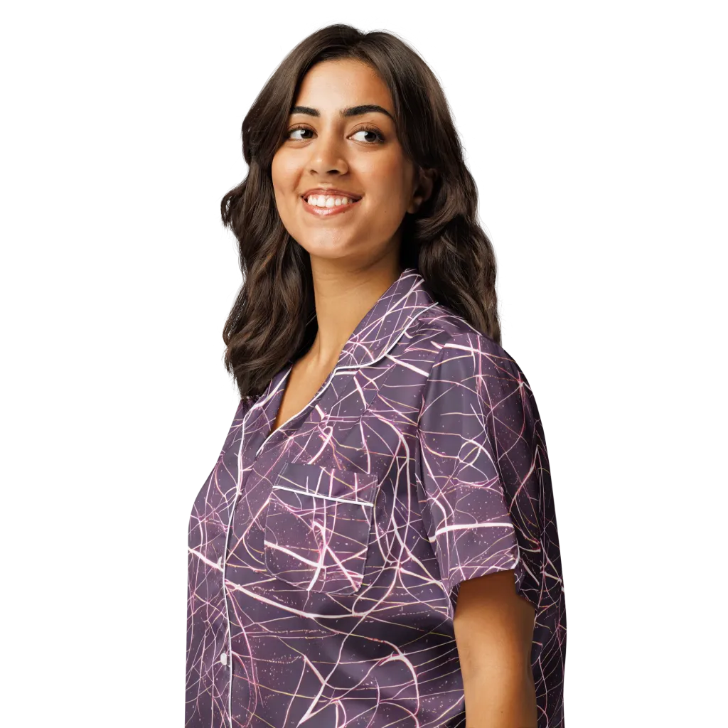 Plum Static on Women's Short Sleeve Pajama Top — Left Front