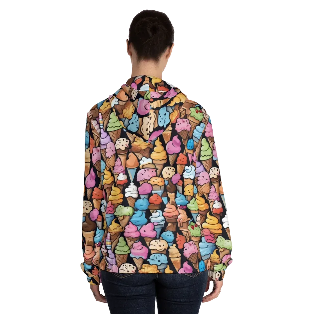 Sundae Parade on Women's Full-Zip Hoodie — Back On Person