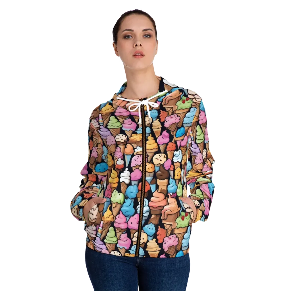Sundae Parade on Women's Full-Zip Hoodie — Front On Person