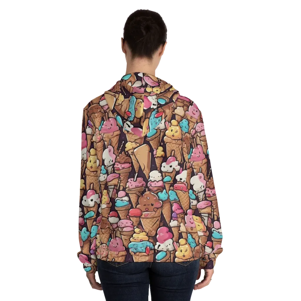 Sugarcone Parade on Women's Full-Zip Hoodie — Back On Person