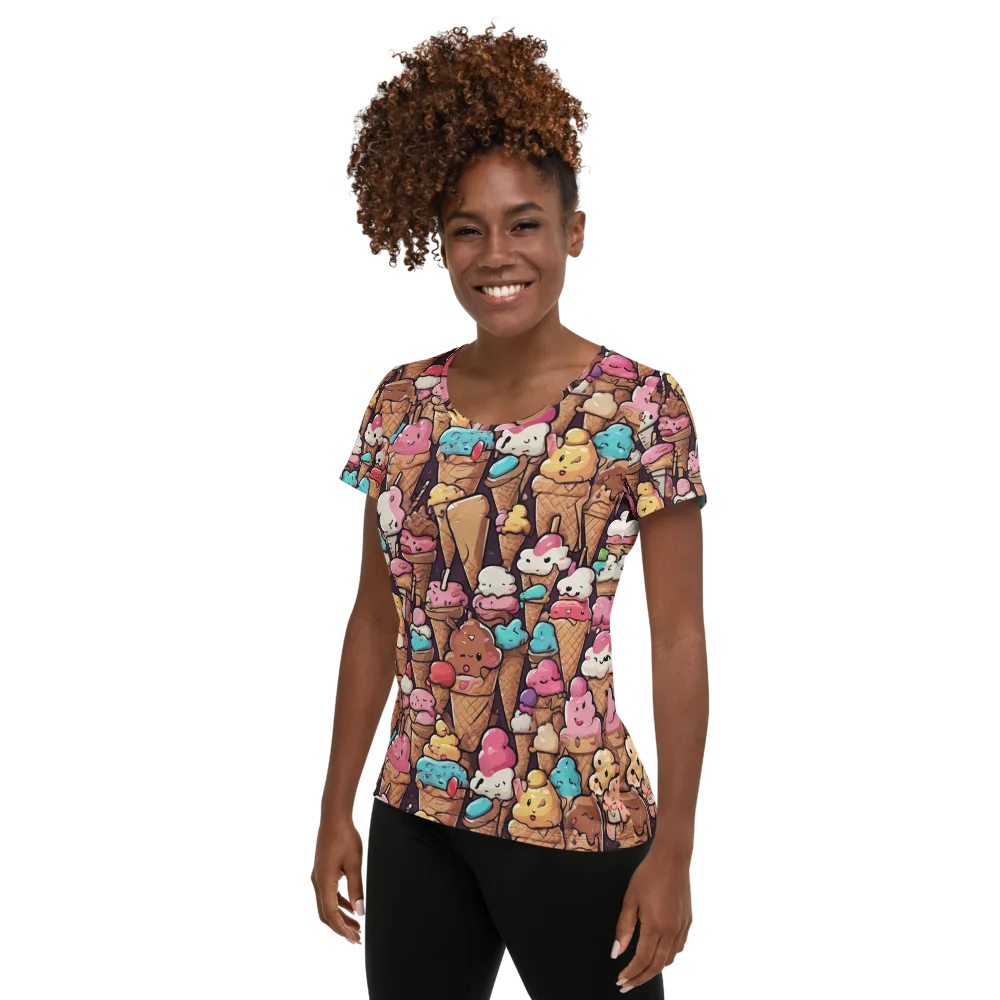 Sugarcone Parade on Women's Athletic T-Shirt — Left