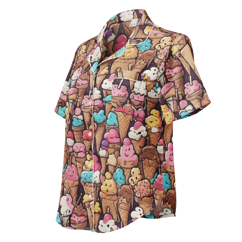 Sugarcone Parade on Women's Short Sleeve Pajama Top — Left Front