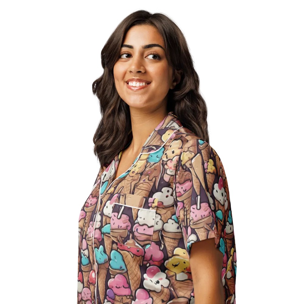 Sugarcone Parade on Women's Short Sleeve Pajama Top — Left Front