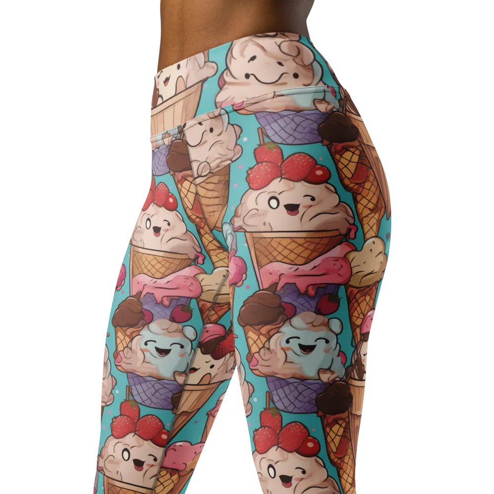 Scoops in Bloom on Yoga Leggings — Left Front