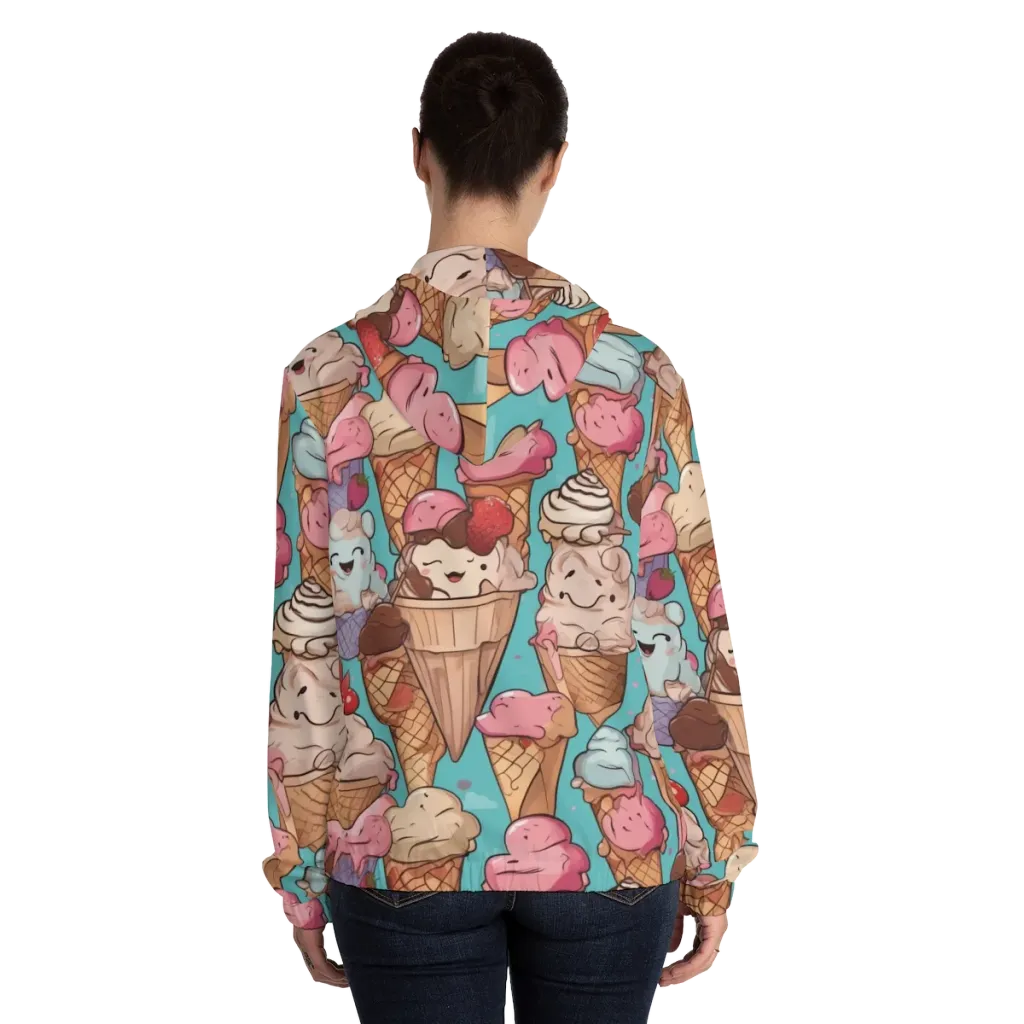 Scoops in Bloom on Women's Full-Zip Hoodie — Back On Person