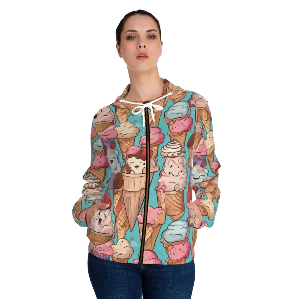Scoops in Bloom on Women's Full-Zip Hoodie — Front On Person