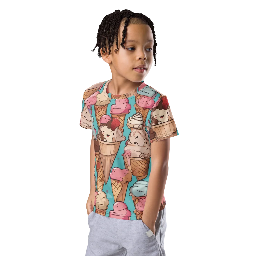 Scoops in Bloom on Kids Crew Neck T-Shirt — Left Front
