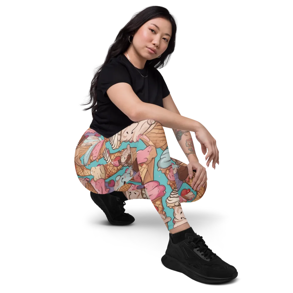 Scoops in Bloom on Leggings with Pockets — Right Front