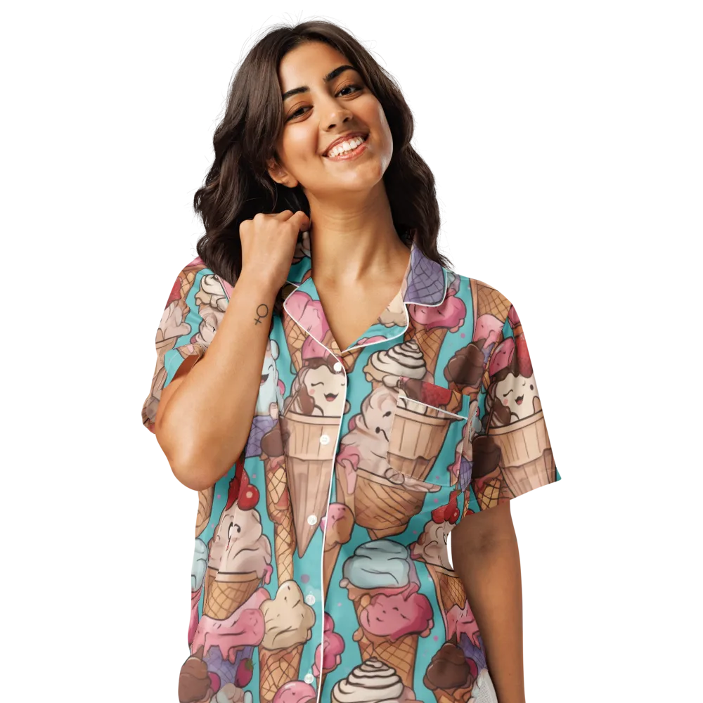 Scoops in Bloom on Women's Short Sleeve Pajama Top — Front