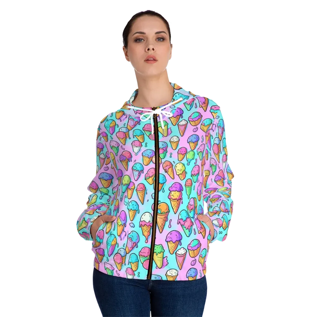 Neon Sundae on Women's Full-Zip Hoodie — Front On Person