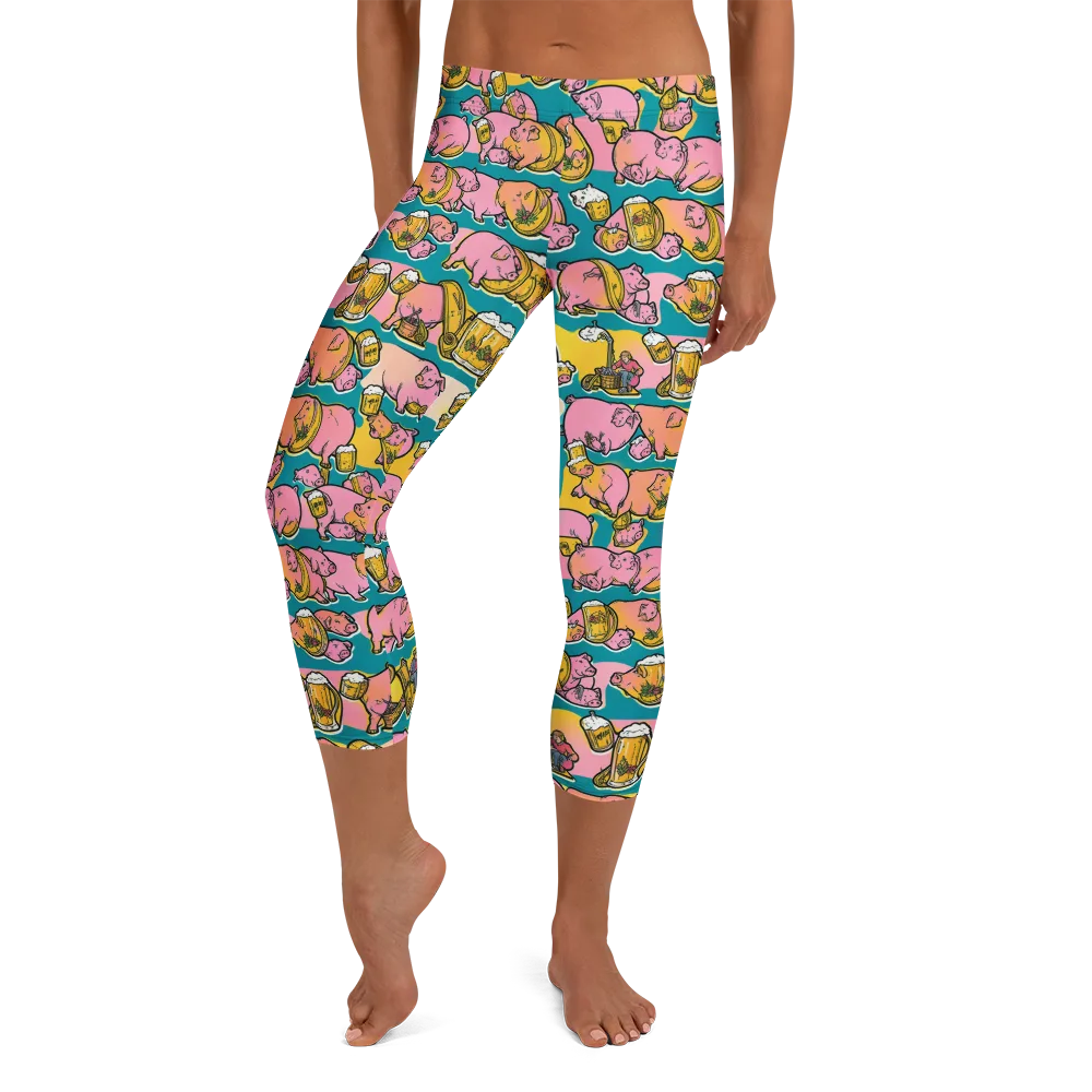 Pork And Pilsner on Capri Leggings — Front