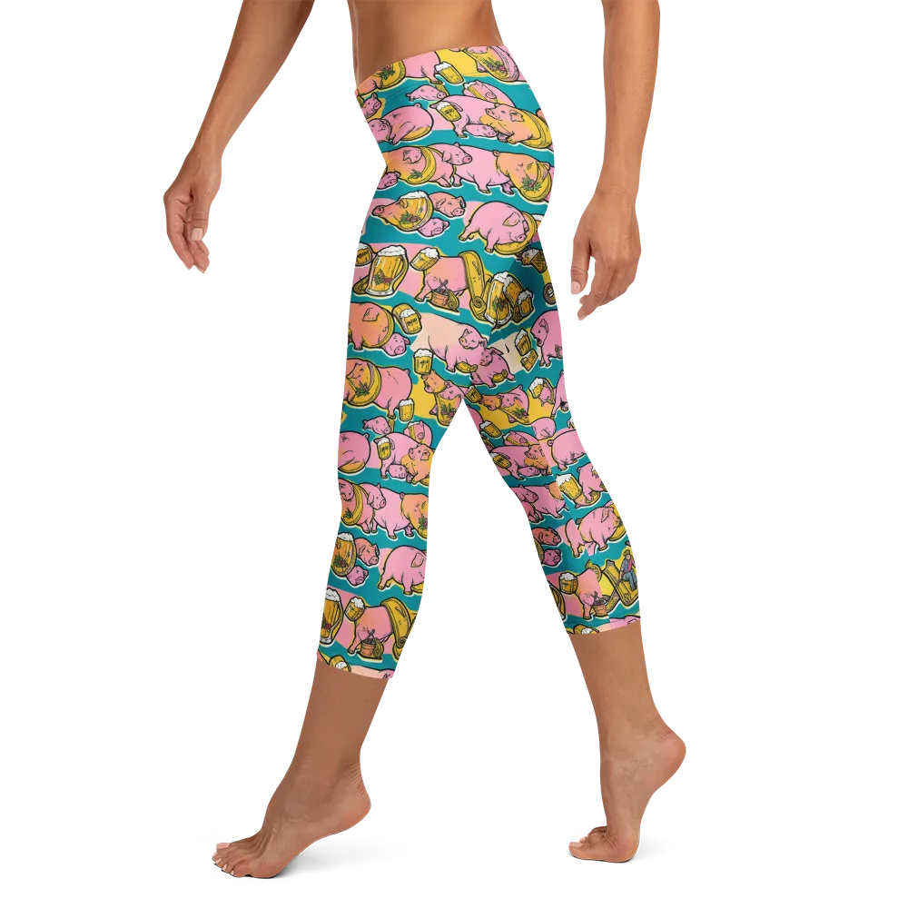 Pork And Pilsner on Capri Leggings — Left