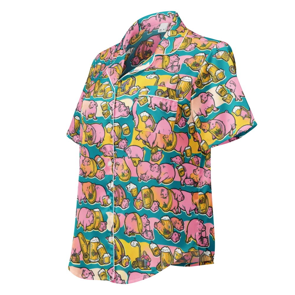 Pork And Pilsner on Women's Short Sleeve Pajama Top — Left Front