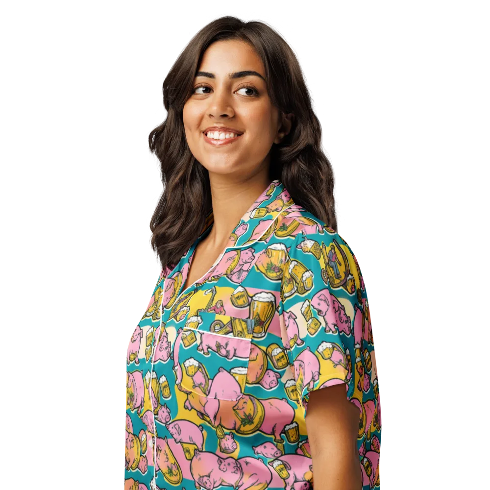 Pork And Pilsner on Women's Short Sleeve Pajama Top — Left Front