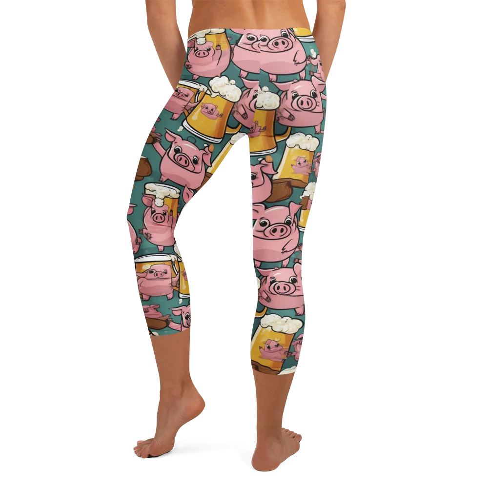 Pint-sized Porkers on Capri Leggings — Back