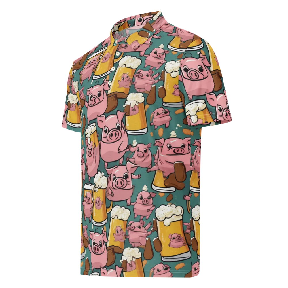 Pint-sized Porkers on Men's Slim Fit Polo Shirt — Left Front