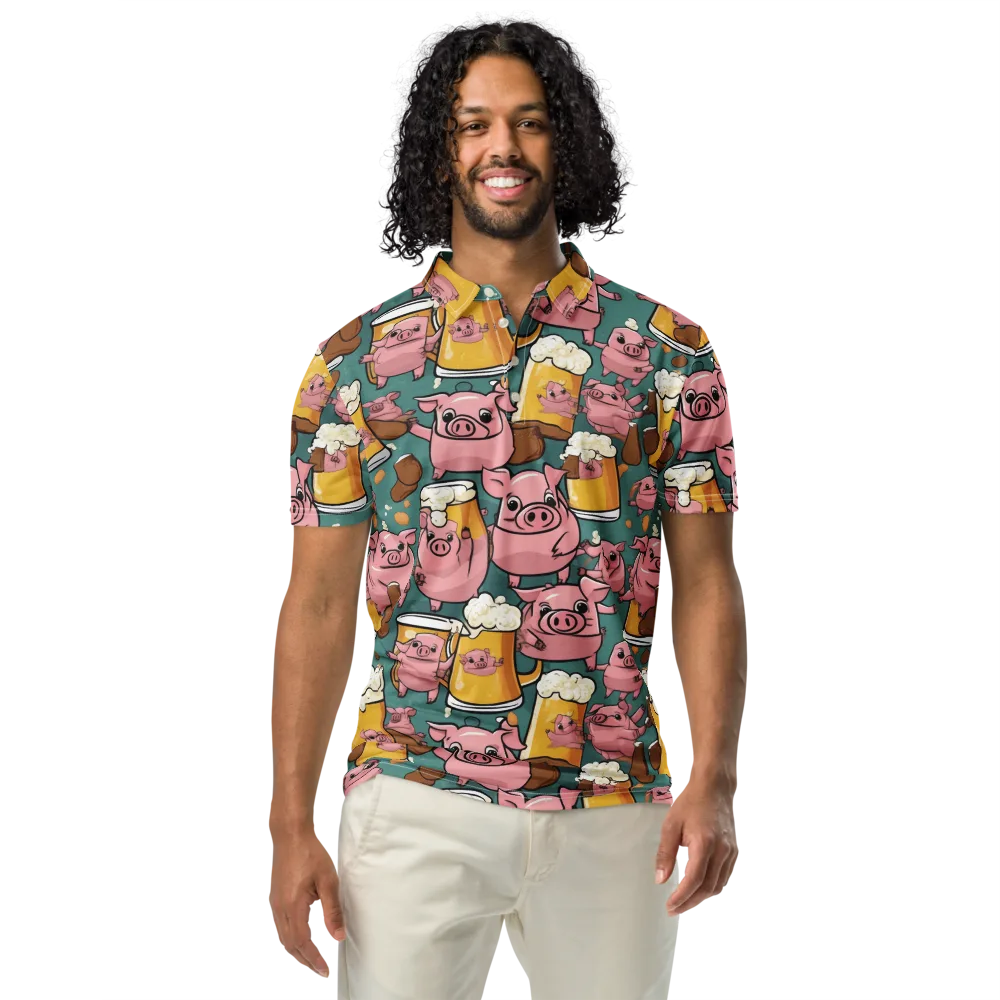 Pint-sized Porkers on Men's Slim Fit Polo Shirt — Front
