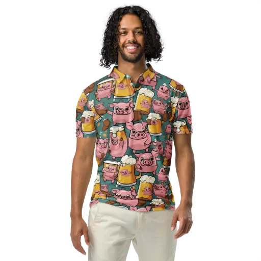 Pint-sized Porkers on a Men's Slim Fit Polo Shirt