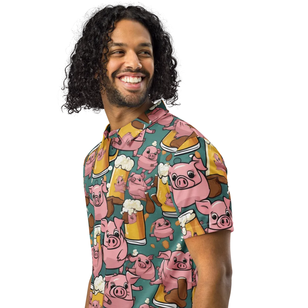 Pint-sized Porkers on Men's Slim Fit Polo Shirt — Left Front