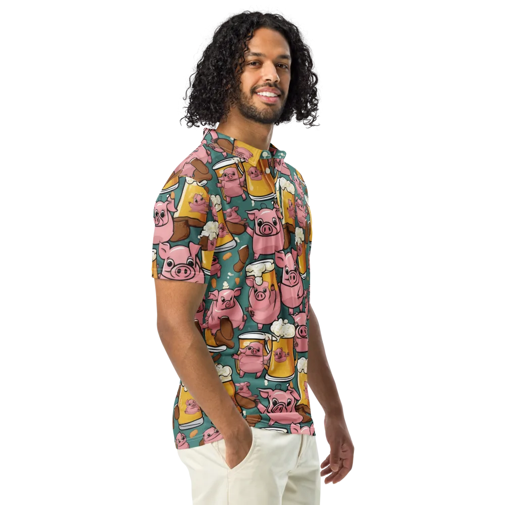 Pint-sized Porkers on Men's Slim Fit Polo Shirt — Right Front