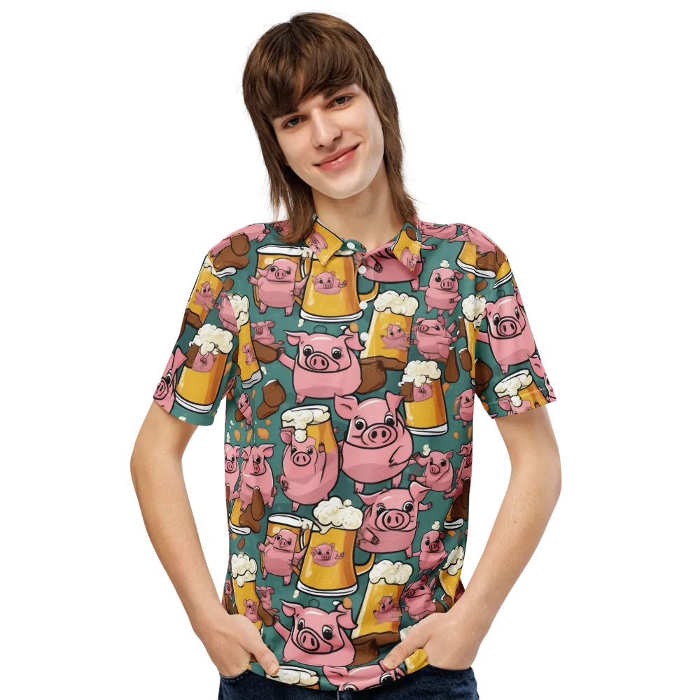 Pint-sized Porkers on Men's Slim Fit Polo Shirt — Front