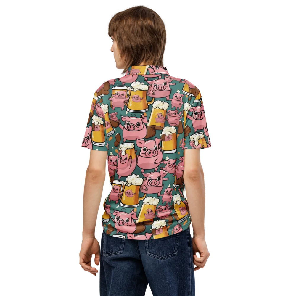 Pint-sized Porkers on Men's Slim Fit Polo Shirt — Back
