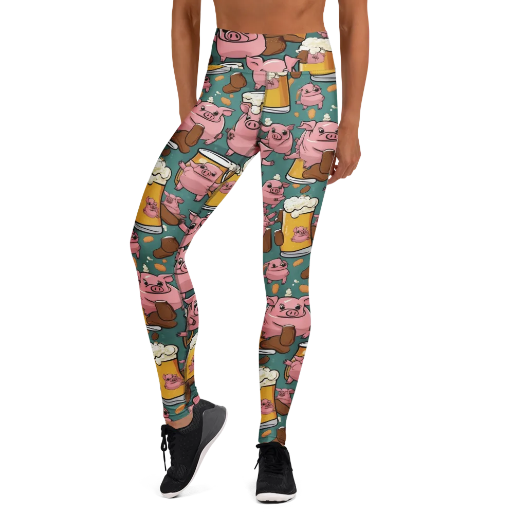 Pint-sized Porkers on Yoga Leggings — Front