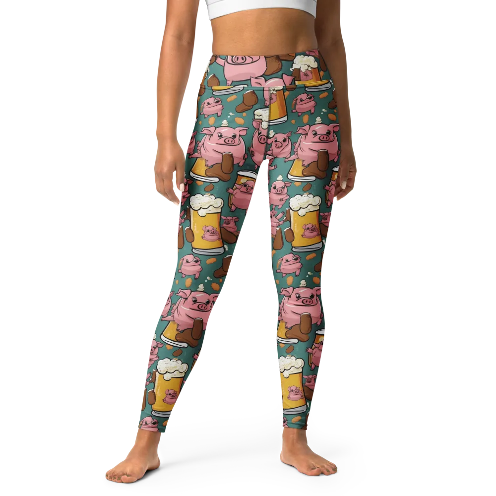 Pint-sized Porkers on Yoga Leggings — Front