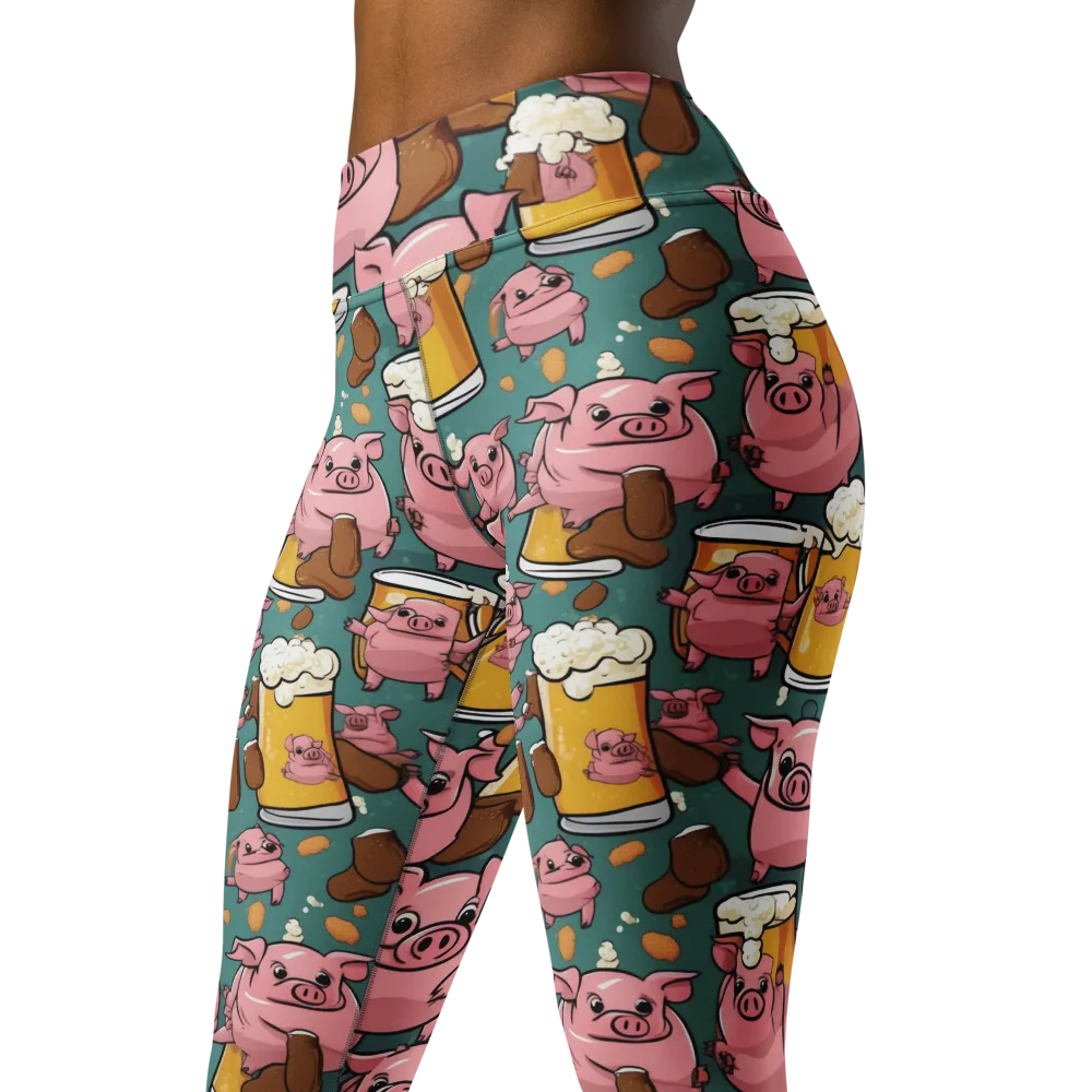 Pint-sized Porkers on Yoga Leggings — Left Front