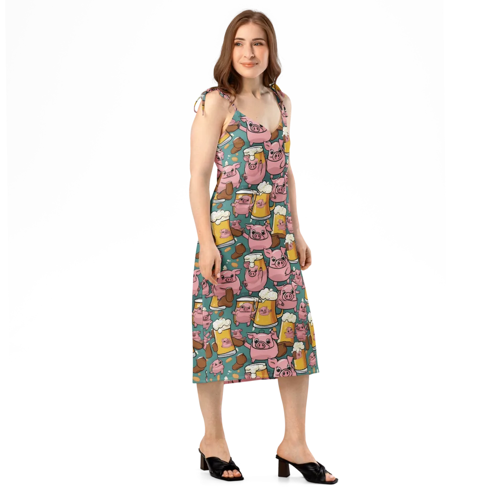 Pint-sized Porkers on Slip Dress — Right Front